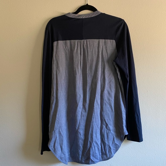 Vince blouse mixed media tuxedo tunic navy & gray - Picture 2 of 8